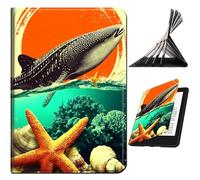 RWUTYTIUL Coque pour Samsung Galaxy Tab A 10,1" 2016 SM-T580/T585/T587 - Antichoc - Protection multi-angle - Fonction veille/réveil automatique - Motif baleine, coucher de soleil, étoile de mer