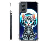 RWUTYTIUL Coque transparente pour Motorola Moto G Power 5G 2025 6,8" avec cordon, transparente, anti-rayures, en TPU souple, souple, résistant aux chocs, pour femmes et hommes - Écouteurs Moon Cat