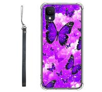 RWUTYTIUL Coque transparente pour TCL Ion Z T501L T501C TCL A3/A30 5,5" avec cordon - Transparente, anti-rayures et souple, en TPU souple et résistant aux chocs - Pour homme et femme - Papillon violet