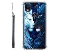 RWUTYTIUL Coque transparente pour TCL Ion Z T501L T501C TCL A3/A30 5,5" avec cordon - Transparente, anti-rayures et souple, en TPU souple et résistant aux chocs - Pour homme et femme - Lion blanc gris