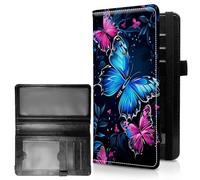 RWUTYTIUL Couvertures pour chéquier personnel pour homme et femme, grande capacité en cuir avec porte-stylo, organiseur de chèques, cartes de dames, Papillon bleu rouge