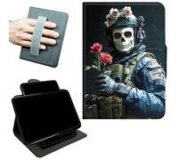 RWUTYTIUL Étui avec poignée rotative pour Samsung Galaxy Tab A11 2026/A9 2024 8,7", béquille pivotante à 360 degrés avec fermeture magnétique, résistant aux chocs, pour homme et femme, tête de mort