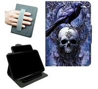 RWUTYTIUL Étui de protection en cuir avec poignée rotative pour Samsung Galaxy Tab S10 Plus 2024/S9 FE+/S9 Plus 12,4" 2023, béquille pivotante à 360 degrés avec fermeture magnétique, tête de mort gris