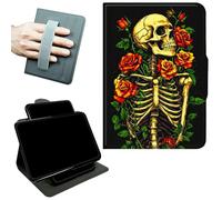 RWUTYTIUL Étui de protection en cuir avec poignée rotative pour Samsung Galaxy Tab S10 Plus 2024/S9 FE+/S9 Plus 12,4" 2023, béquille pivotante à 360 degrés avec fermeture magnétique, tête de mort et