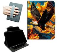 RWUTYTIUL Étui de protection en cuir résistant aux chocs avec poignée rotative à 360 degrés pour Amazon Kindle Fire 7 12ème génération 2022 Motif aigle de montagne
