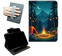 RWUTYTIUL Étui de protection en cuir résistant aux chocs avec poignée rotative à 360° et fermeture magnétique pour tablette Amazon Kindle Fire 7 12{^>e<^} génération 2022 - Flamme de montagne sombre