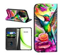 RWUTYTIUL Étui portefeuille à rabat pour TCL 60 SE NxtPaper 6,7" avec porte-cartes de crédit, coque magnétique antichoc avec emplacements pour cartes pratiques et béquille [blocage RFID], colibri