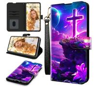 RWUTYTIUL Étui portefeuille pour AT&T Radiant Max 5G/Cricket Dream 5G avec 3 porte-cartes de crédit et dragonne, résistant aux chocs, emplacements pour cartes pratiques et béquille, pour homme et