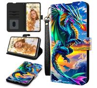 RWUTYTIUL Étui portefeuille pour AT&T Radiant Max 5G/Cricket Dream 5G avec 3 porte-cartes de crédit et dragonne, résistant aux chocs, emplacements pour cartes pratiques et béquille, pour homme et