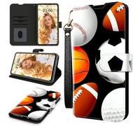 RWUTYTIUL Étui portefeuille pour AT&T Radiant Max 5G/Cricket Dream 5G avec 3 porte-cartes de crédit, dragonne, résistant aux chocs, emplacements pour cartes pratiques et béquille, pour homme, baseball