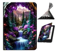 RWUTYTIUL Étui pour iPad Pro 13" M5 2025/M4 2024, fin en cuir PU avec support antidérapant multi-angle, [veille/réveil automatique] Coque pour homme et femme, montagnes violettes