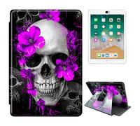 RWUTYTIUL Étui pour liseuse Kindle Paperwhite 6" (11e génération version 2024/2022), rotation à 360 degrés, résistant aux chocs, coque de protection pour homme et femme, tête de mort, fleur violette