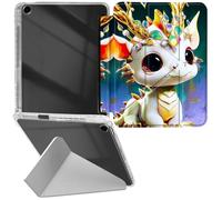 RWUTYTIUL Étui transparent en cuir pour iPad 9{^>e<^} génération 10,2" 2021/iPad Pro 10,5"/iPad Air 3e génération, coque de protection antichoc amusante avec béquille pour femme et homme, dragon blanc