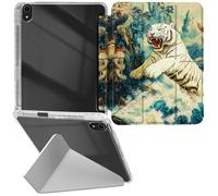 RWUTYTIUL Étui transparent en cuir pour iPad Air 11" M3 2025/M2 2024/iPad Air 5e/4e génération 10,9", coque de protection antichoc amusante avec béquille pour homme et femme, tigre blanc vague