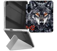 RWUTYTIUL Étui transparent en cuir pour iPad mini 7 A17 Pro 2024/Mini 6 2021, coque de protection antichoc amusante avec béquille transparente, accessoires pour femme et homme, loup gris