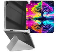 RWUTYTIUL Étui transparent en cuir pour iPad mini 7 A17 Pro 2024/Mini 6 2021, coque de protection antichoc amusante avec béquille, accessoires pour homme et femme, arbre vert violet