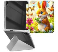 RWUTYTIUL Étui transparent en cuir pour iPad mini 7 A17 Pro 2024/Mini 6 2021, coque de protection antichoc amusante avec béquille pour homme et femme, papillon lapin