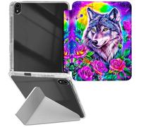 RWUTYTIUL Étui transparent en cuir pour iPad mini 7 A17 Pro 2024/Mini 6 2021, coque de protection antichoc amusante avec béquille - Accessoires pour homme et femme - Loup rose violet