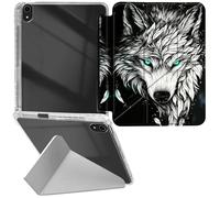 RWUTYTIUL Étui transparent en cuir pour iPad mini 7 A17 Pro 2024/Mini 6 2021, coque de protection antichoc amusante avec béquille transparente, accessoires pour femme et homme, gris cool loup