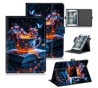 RWUTYTIUL Étui universel pour Android 15/Android 16 10" 2025 10,1" avec béquille rotative à 360 degrés, coque de protection en cuir avec plusieurs visionnages, tasse papillon violette
