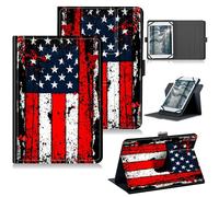 RWUTYTIUL Étui universel pour T-Mobile Revvl Tab 2 10,1" modèle : 9185W 2025/Revvl Tab 5G 10,4" 2023, béquille rotative à 360 degrés, coque de protection en cuir pour 9"-10,5", drapeau noir vintage