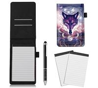 RWUTYTIUL Lot de 2 carnets de poche avec stylo pour officier d'école, détective, détective privé, serveuse, voyage, travail sur le terrain - Bloc-notes de serveur, attrape-rêves loup