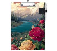 RWUTYTIUL Porte-bloc avec passant pour stylo, format lettre A4, clip discret et porte-stylo autocollant pour ordinateurs portables, infirmières, étudiants, médecins, femmes, hommes, roses et nuages de