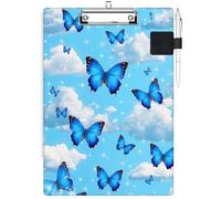 RWUTYTIUL Porte-bloc avec passant pour stylo, format lettre A4, clip discret et porte-stylo autocollant pour ordinateurs portables, infirmières, médecins, affaires, femmes, hommes, papillons bleus