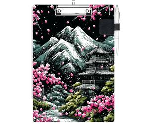 RWUTYTIUL Porte-bloc avec passant pour stylo, format lettre A4, clip discret et porte-stylo autocollant pour ordinateurs portables, infirmières, médecins, affaires, femmes, hommes, Sakura Dark