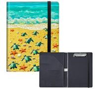RWUTYTIUL Porte-bloc avec poche pour bloc-notes, porte-cartes de visite, porte-bloc en cuir, fermeture élastique, format lettre, pour bureau, étudiants, salle de classe, tortue de plage