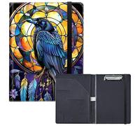 RWUTYTIUL Porte-bloc avec poche pour bloc-notes, porte-cartes de visite, porte-bloc en cuir, fermeture élastique, format lettre, pour bureau, étudiants, salle de classe, aigle en verre