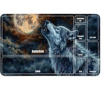 RWUTYTIUL Tapis de jeu pour carte MTG 61 x 35,6 cm avec zone A, tapis de jeu cousu pour tableau de commander, JCC RPG, CCG, jeu de bureau, tablette, tapis de souris pour accessoires de jeu, loup