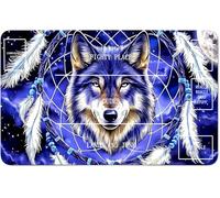 RWUTYTIUL Tapis de jeu pour carte MTG 61 x 35,6 cm avec zone B, tapis de jeu cousu pour tableau de commander, JCC RPG, CCG, jeu, tablette, accessoires de jeu, attrape-rêves violet, loup