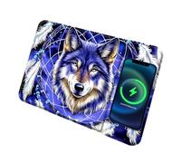 RWUTYTIUL Tapis de souris sans fil, 15 W, tapis d'ordinateur de charge sans fil, imperméable, support antidérapant, pour joueur de bureau, protection de bureau, attrape-rêves violet, loup