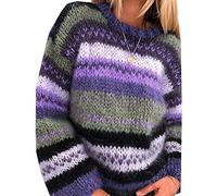 RWXXDSN Pull Arc-en-Ciel pour Femmes De La Mode Automne Et Hiver Col Rond Rayé DéContracté Chaud Pull en Tricot Femmes, M