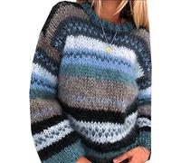 RWXXDSN Pull Arc-en-Ciel pour Femmes De La Mode Automne Et Hiver Col Rond Rayé DéContracté Chaud Pull en Tricot Femmes