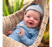 RXDOLL Poupée Reborn - Garçon souriant - 50,8 cm - Réaliste - Poupée Reborn Bebe - En tissu doux - Fait à la main - Pour enfants à partir de 3 ans