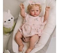 RXDOLL Poupée Reborn grande taille 60 cm réaliste en tissu doux avec racines blondes et cheveux bouclés lestés en silicone pour bébés