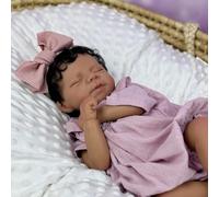 RXDOLL Poupée Reborn pour bébé fille noire de 45,7 cm - Poupée réaliste pour nouveau-né endormie - Cheveux afro-américains réalistes - Poupée en tissu pour enfants à partir de 3 ans