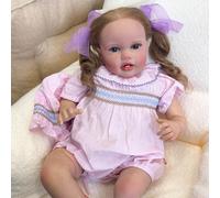 RXDOLL Poupée Reborn réaliste en tissu doux pour petite fille, 61 cm, yeux ouverts et racines ouvertes, jouet fait à la main avec dents blanches