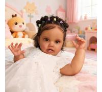 RXDOLL Real Life Reborn Baby Dolls 24 Pouces Noir Afro-américain réaliste Renaissance poupée Jeune Fille Yeux Ouverts Tissu Doux Corps Vivant poupées Enfants Anniversaire Cadeaux de Noël