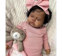 RXDOLL Reborn Poupée réaliste en tissu doux pour bébé fille, 48,3 cm, noir qui dort, aspect réaliste, nouveau-né afro-américain pour enfants à partir de 3 ans