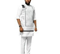 RXEARS Vêtements africains pour Hommes Chemise + Pantalon Kurta Ensemble 2 pièces Manches Courtes Outfit Dashiki Survêtement