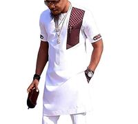 RXEARS Vêtements africains pour Hommes Chemise + Pantalon Kurta Ensemble 2 pièces Manches Courtes Outfit Dashiki Survêtement