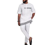 RXEARS Vêtements africains pour Hommes Chemise + Pantalon Kurta Ensemble 2 pièces Manches Courtes Outfit Dashiki Survêtement