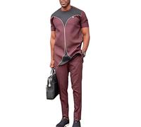 RXEARS Vêtements africains pour Hommes Chemise + Pantalon Kurta Ensemble 2 pièces Manches Courtes Outfit Dashiki Survêtement