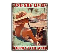 RXETYNVG Plaque en métal vintage avec inscription « and She Lived Happily Ever After Girl Travels with A Dog » - Décoration murale amusante - 15,2 x 20,3 cm