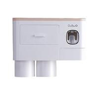 Rxgiasup Distributeur automatique de dentifrice - Porte-brosse à dents mural - 2 compartiments à brosses à dents - 2 étagères à tasses - Distributeur automatique de dentifrice