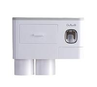 Rxgiasup Distributeur automatique de dentifrice - Porte-brosse à dents mural - 2 compartiments à brosses à dents - 2 étagères à tasses - Distributeur automatique de dentifrice