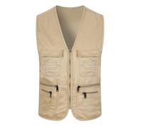 Rxgiasup Gilet de travail multi-poches pour femmes et hommes en coton mélangé léger et respirant avec poches de rangement - Gilet utilitaire en coton mélangé pour femme, kaki, XL